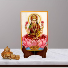 Purpledip Lakshmi Marble Painting Hand Painted with Gold Work 6