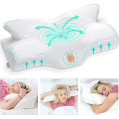 Elviros Orthopaedic Memory Foam Pillow, Side Sleeper Pillow, Neck Support Pillow, Pillow, Neck Pain Ergonomic Sleeping Pillow for Neck and Shoulder Pain, White & Soft