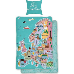 SkyBrands Bed Linen 135 x 200 cm 80 x 80 cm Pillowcase [Cotton] World Map EU Bed Linen Children School Child Children's Bedding Set