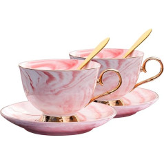 XUDREZ Porcelain Tea Cup Coffee Cups Set for Morning Tea - with Coffee Cup + Saucer + Teaspoon, Set of 2, 200ml