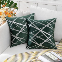 MIULEE Set of 2 Velvet Christmas Cushion Covers Silver Cushion Covers Decoration Sofa Cushion Cover Decorative Cushion Cover Decorative Cushion Covers Couch Cushion Dark Green 50 x 50 cm