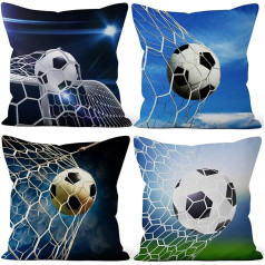 Aoihrraan 46 x 46 cm, Set of 4 Decorative The Goal Shooting Cushion Cover, Football, Football In Goal Net, Rustic Decorative Cushion Cover, Square Couch Cushion, Football Fit, Boys Sofa Bedroom