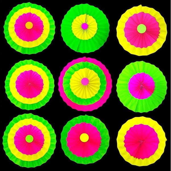 Glow Neon Party Accessories, Fluorescent Hanging Paper Fan Set, Colourful Black Light Paper Garlands Decoration for Birthday, Wedding, Graduation Events, 6 Sets