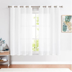 TOPICK Curtains with Eyelets, Living Room Linen Look Curtain, Semi-Transparent Light Filtering, Perfect for Bedroom, Farmhouse, Eyelet Curtain, 130 x 145 cm, White, Set of 2