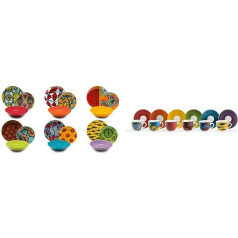 Excelsa Africa Plate Service 18 Pieces, Porcelain and Ceramic, Multicoloured & Africa Set of 6 Coffee Cups with Saucer 90 ml, Porcelain, Multi-Colour, 6 x 6 x 5 cm, 1.26 kg