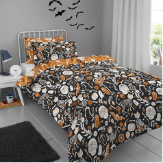 Bedlam - Halloween Kids Glow in the Dark Duvet Cover Set - Day of the Dead - Single Bed Set in Black/Orange