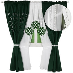 Flying Curtains Unique Curtain Set | Decorative Curtain Set for Living Room Bedroom | Window Curtains Set with Curtains | Panel Curtains Moder Decoration 250 cm Forest Green