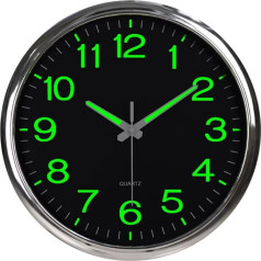 ALEENFOON Luminous Wall Clock, Fluorescent Wall Clocks 30 cm, Wall Clock Without Ticking Noise, Night Light Wall Clocks Modern, Home Wall Clock for Living Room, Bedroom, Kitchen, Office (Silver)