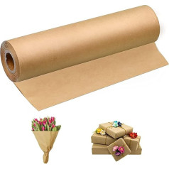 Natural Recycled Paper, Brown Kraft Paper, Wrapping Paper Roll, Vintage Wrapping Paper Roll for Arts, Crafts, Gifts, Post, Packaging, Flooring, Table Runner (11.8 x 1181 inches, Brown)