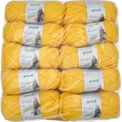 Gründl Alaska Plain Knitting and Crochet Yarn with Wool-like Character 80% Polyacrylic and 20% Wool, 100 g/75 m, Needle Size: 10 - 12, 10 x 100 g, Yellow