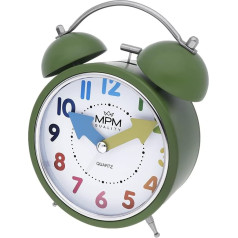 MPM Quality Design Alarm Clock, Green/Colourful Numbers, Loud Alarm, Colourful Numbers and Hands, Night Light, Modern Decoration for Bedroom, Wakes Up Even the Biggest Sleepers, 110 x 148 x 54 mm