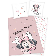 Disney Minnie Mouse Bed Linen - 135 x 200 cm + 80 x 80 cm with Reversible Motif - 100% Cotton Renforcé