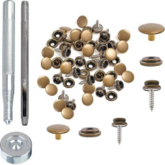 Trimming Shop 4 Pieces 15 mm Press Studs with 3 Piece Tool Kit for Leather Crafts, Sewing Projects, Handbags, Clothing, Wild Boar Case, Hoods, Caravans, Durable Lightweight Metal - Bronze