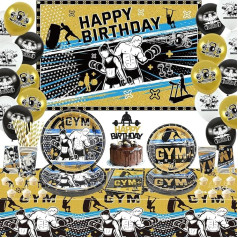 Obussgar Gym Birthday Party Decorations - Fitness Weightlifting Party Supplies Including Backdrops, Plates, Napkins, Tablecloths, Balloons for 20 People (Backdrops)