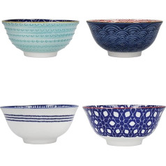 KitchenCraft 4 Piece Cereal Bowls / Dessert Bowls Set Ceramic Stylish Patterned Kitchen Microwave Dishwasher Safe with Gift Box Blue