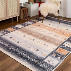 TALETA Vintage Rug, Grey, Colourful Oriental Rug for Living Room, Geometric Gabbeh Style Carpet for Bedroom, Dining Table, Kitchen, 160 x 230 cm