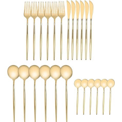 24 Piece Gold Silver Cutlery Set, Gold Flatware, Premium Stainless Steel Flatware, Durable Cutlery Set for Home, Kitchen, Party, Wedding, Dinner