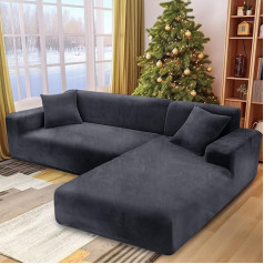 NAKIHOUSE Thick Velvet Sofa Throws Sofa Cover with One Cushion Cover, Super Soft Elastic Sofa Cover in Grey Colour for 1/2/3/4 Seater (L-Shaped Corner Sofa Requires Two)