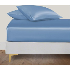 Linenwalas 100% Natural Bamboo 3 Piece Fitted Sheet Set with Safe Elastic Deep Pocket, Softest Cool Bedding Sheet, 1 Fitted Sheet and 2 Pillowcases (Super King, Bahamas Blue)