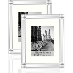 meetart Standard Flat Silver Picture Frame 11x14 Inch with Mat for 8x10 Inch Photos, Set of 2 Wall Hanging, Portrait or Landscape for Wall Decor, Upgrade with Better Package
