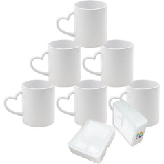 MR.R Sublimation Blanks Dishwasher Safe White Ceramic Coffee Mugs 11oz Empty Ceramic Classic Drinking Cups with Heart Handle for Milk Tea Cola Water Set of 6
