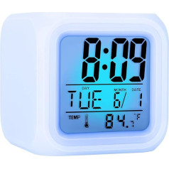 Kids Alarm Clock, Digital Clock with 7 Colors Night Light, Snooze Function, Temperature Detection for Toddlers, Boys and Girls, Students to Wake Up in Bedroom, Bedside Table, Battery Operated