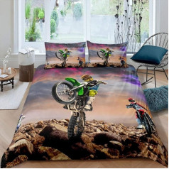 Motorcycle Single Duvet Cover Set Boys Motocross Driver Teens Racing Motorcycle Dirt Bike Kids Vehicles Extreme Sports Quilt Nursery Decor