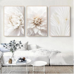 DLKAJFK Modern Wall Painting Poster Set, Natural Landscape Beach, Reed Leaves, White Roses, Canvas Print, Background Wall Decoration Poster Set, Frameless (Blossom Heart, 3 Pieces, 30 x 40 cm)