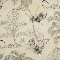 Kt KILOtela - Decorative Fabric Half Panama, Digital Print, Organic Cotton, Lightweight Covers, Cushions, Tablecloths, Curtains, Curtains, 100 cm Length x 280 cm Width, Heron Elegance, Beige - 1 Metre