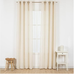 TRAMAS+ Pack of 2 Translucent Curtains for Living Room and Bedroom 140 x 260 cm, with 4 cm Rings, Children's Room, Adults and Dining Room (Natural Coria)