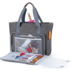 Teamoy Knitting Bag, Travel Yarn Storage Organiser, Unfinished Project, Crochet Hooks, Knitting Needles and Accessories, Lightweight, Water Resistant, Large Capacity, Grey