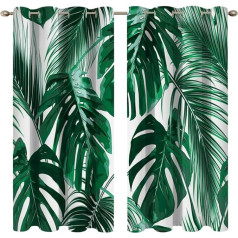 Goodbath Blackout Curtains for Bedroom, Curtains Grommets for Living Room Kids Room Heat Insulated Ring Top Curtains 2 Panels (Green White, 117 x 138 cm)