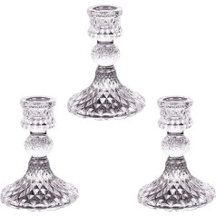 MEETOZ Glass Candle Holders, 3 Pieces Tapered Candle Holders, Decorative Candle Holders for Wedding, Festival, Party and Windowsill Decoration