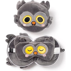 Puckator Relaxeazzz Travel Pillow with Mask - Winston the Owl - Cute Animals