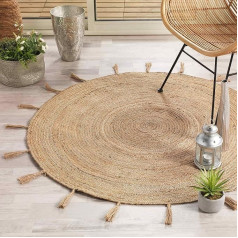Douceur d'Intérieur 120cm Round Jute + Lurex + Pompoms Sanda Silver Decorative Rug