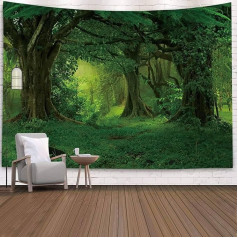 Mesnt Tapestry Forest, Wall Towel Tree Green Psychedelic Jungle Living Room Bedroom Picnic Blanket Rug Yoga Mat Wall Decoration (240 x 220 cm)