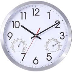 Vigorwise 12 Inch Wall Clock with Temperature and Humidity, Battery Operated Aluminum Frame Wall Clocks, Silent Clocks, Precise Clocks, Decorative for Kitchen, Living Room, Bedroom, Office