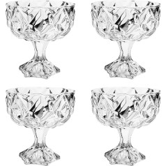 binsakao Glass Ice Cream Bowls Set Small Clear Mini Footed Dessert Cups for Friut Pudding Trifle Parfait Ice Cream Sundae Nuts Cocktail Drinks Party (300ml, Set of 4)