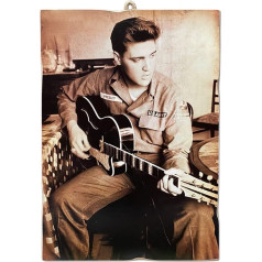 KUSTOM ART CUCUBA Vintage Famous Actors Elvis Presley Guitar Picture Print on Wood 40x30cm