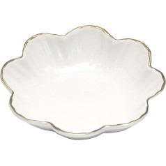 HOKMOKQOK Porcelain Serving Bowl, Ceramic Flower Relish Tray with Metallic Rim, Serving Bowls for Wedding, Party, Perfect for Small Cereal, Pasta, Salad, Sweets and Snacks, White, 16.8