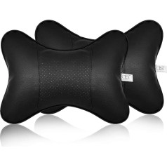 ds. distinctive style Car Neck Pillow Pack of 2 PU Leather Travel Pillow for Headrest with Buckle Neck Support for Car Seat - Black