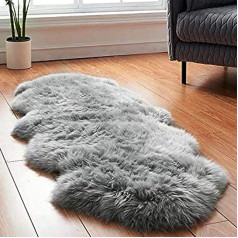 Meyecon Faux Fur Rug Lambskin Sheepskin Rug Grey Bed Rug Fur Imitation Lambskin Wool Rug Fur Rug Faux Fur Rug Sofa Mat Faux Fur (Grey, 160 x 60 cm)