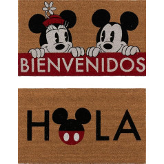 Gertmenian Mickey Mouse Rug Coir Front Door Mat (2-Pack), Outdoor Mats for Home Entrance, Retro Welcome Mat, Disney Home Decor, 20x34 Inch Ea, Auburn Minnie Bienvenidos