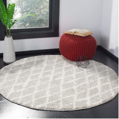 SAFAVIEH Marokkanischer Zottel Teppich für Wohnzimmer, Esszimmer, Schlafzimmer - Berber Shag Collection, Kurzer Flor, Hellgrau und Creme, 155 X 155 cm