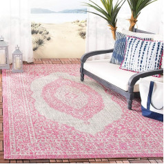 SAFAVIEH Zeitgenössische Teppich für Drinnen & Draussen - Courtyard Collection, Kurzer Flor, Hellgrau und Fuchsia, 79 X 152 cm