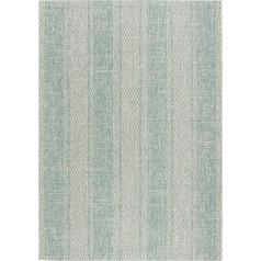SAFAVIEH Indoor & Outdoor Contemporary Rug - Courtyard Collection Short Pile, Light Grey and Aqua, 201 x 290 cm