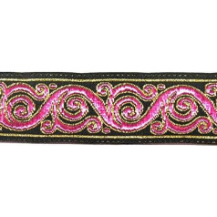 1A-Kurzwaren 22221-swpkgo Brocade Border Woven Ribbon 22 mm Wide Colour: Black/Pink/Gold 10 m