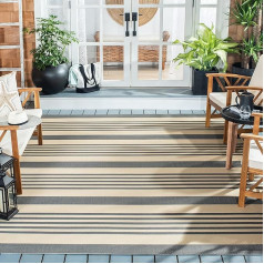 SAFAVIEH Striped Indoor & Outdoor Courtyard Collection Short Pile Grey and Bone 160 x 160 cm