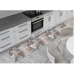 BIANCHERIAWEB Kitchen Rug Non-Slip Grey Kitchen Rug 50 x 140 cm Hallway Kitchen Digital Print in Hearts Cut to Size with Anti-Thread Hanging Hearts