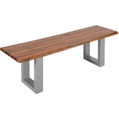 ‎Junado SAM Esra Bench 120 x 40 cm, Acacia Wood, Solid Wooden Bench, Real Wane, Bench with Silver Painted Metal Legs